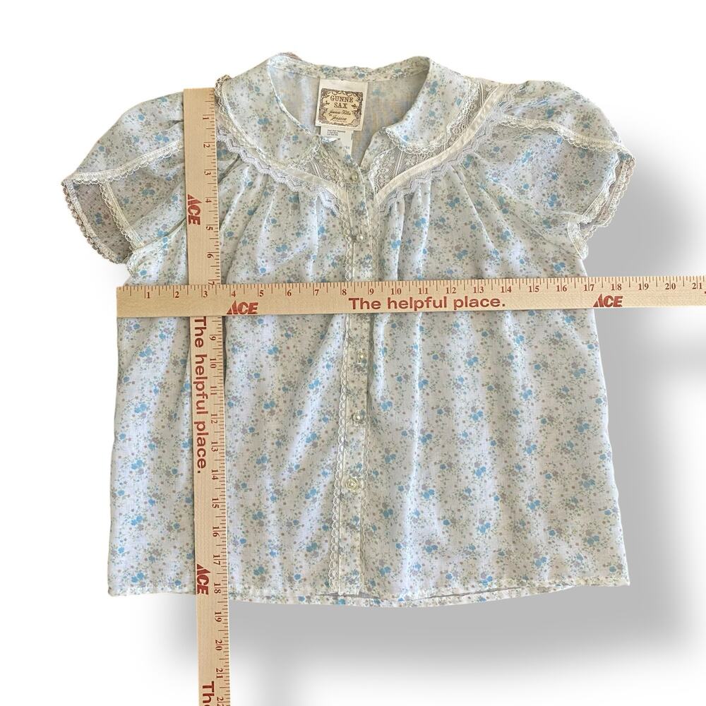 Gunne Sax Jeunes Filles Vintage 1970 Cream Blue Floral Ruffled Skirt Set Size 14 - Picture 2 of 16